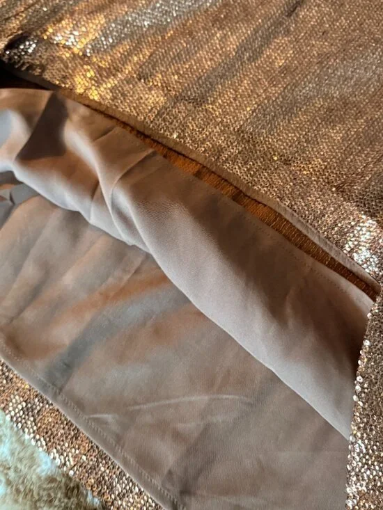 Intermix Hilary brown Bronze Sequin Mini Dress Long Sleeve Square Neck Size 8 - Picture 6 of 7